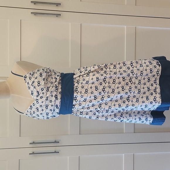 Sylvie & Mado White and Blue Cotton Eyelet Tie Waist Dress Size L - Picture 1 of 6